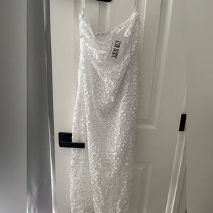12th Tribe White Floral Sequin Dress